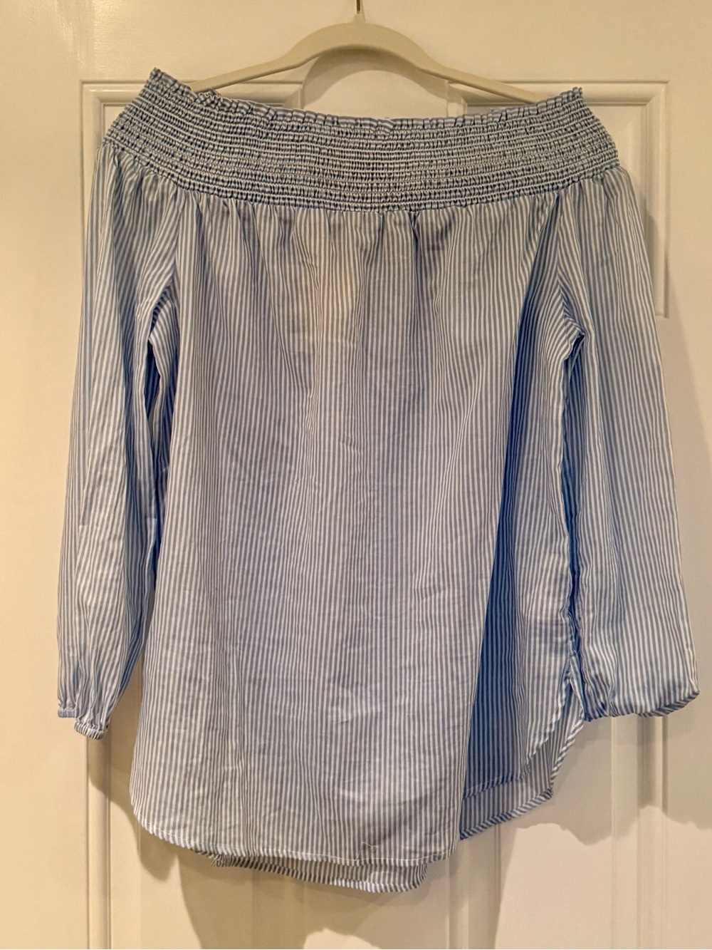 NWT Michael Kors Light Blue Striped Off-Shoulder Tunic - Picture 2 of 5